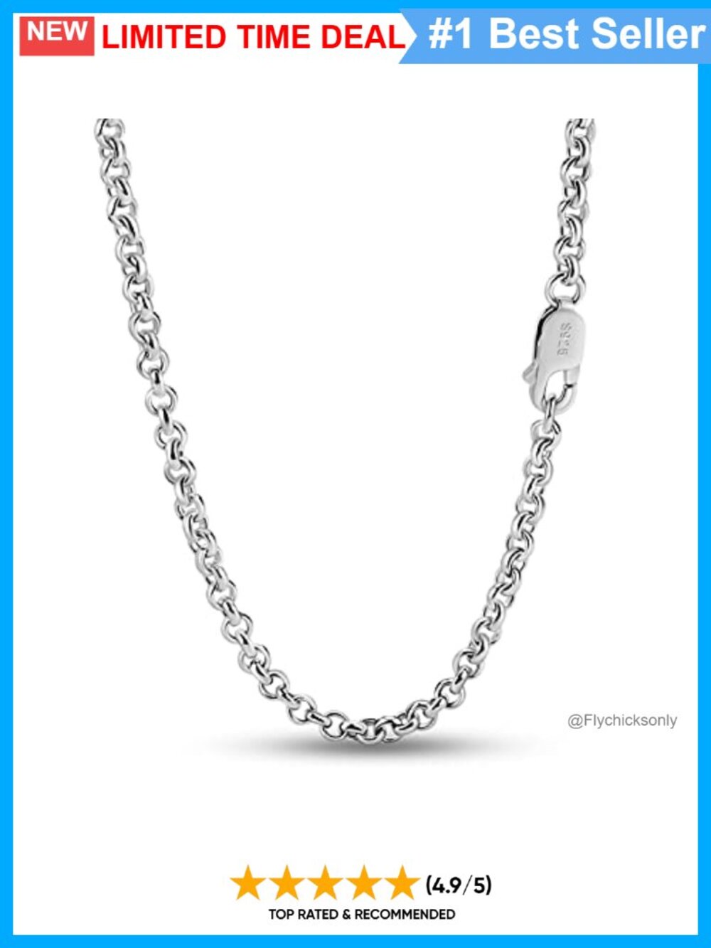 925 Sterling Silver 3MM Mariner Anchor Link Chain Necklace Unisex